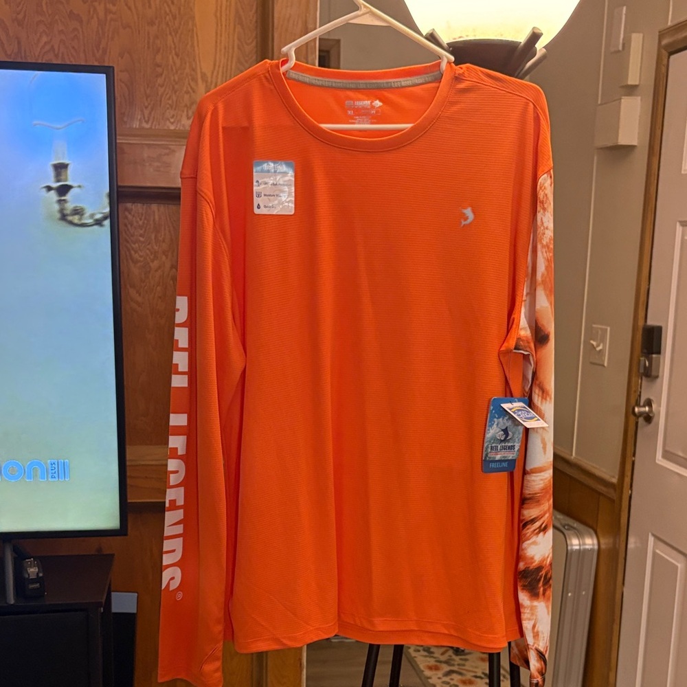 Reel Legends Men's Bright Orange Long Sleeve Tee
